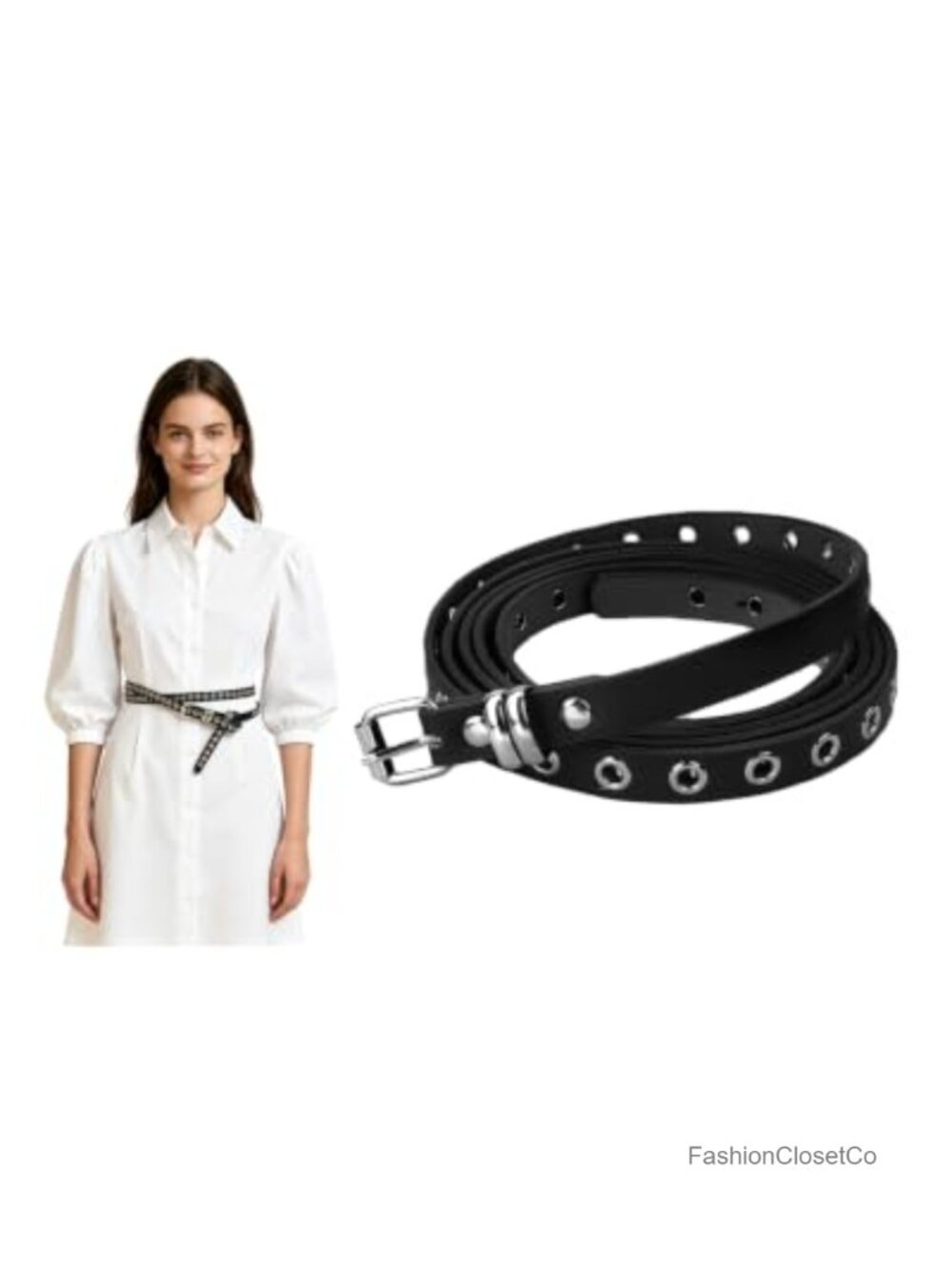 Women Faux Leather Eyelet Waist Belt Double Wrap Dress Waistband